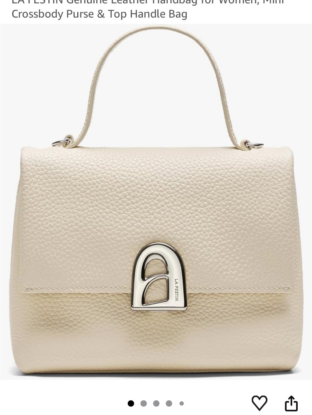Cream Pebbled Leather Top-Handle Shoulder Bag